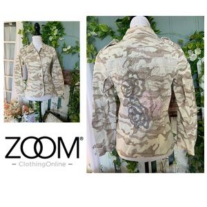 Zoompy Floral Embroider Taupe Camouflage Jacket